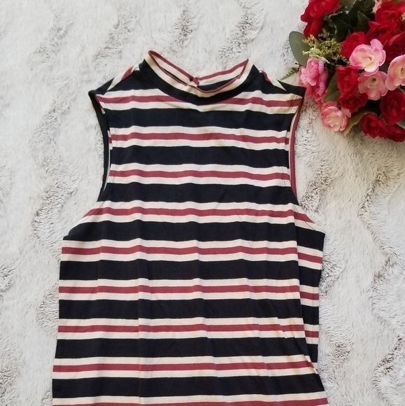 ✨️CL Billabong Retro High Collar Sleeveless Red Blue Cream Shirt Dress XS - Picture 1 of 8